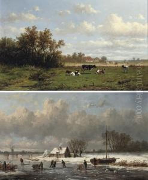 The Pasture In Summer; And Skaters On The Ice In Winter - view 1