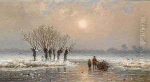 Wood Gatherers On The Ice by Anthonie Jacobus Van Wyngaerts