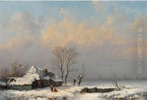 A Winter Landscape With Figures Near A Farm by Anthonie Jacobus Van Wyngaerts