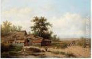 A Peasant With His Cattle In A Polder Landscape by Anthonie Jacobus Van Wyngaerts