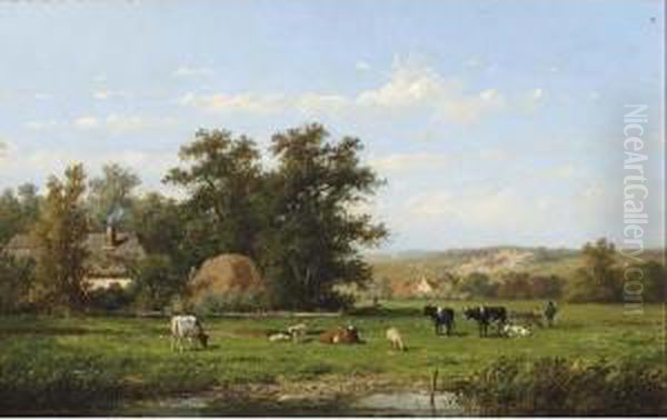 Cows In A Summer Landscape - view 1