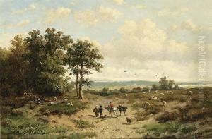 Travellers On A Heath Gelderland by Anthonie Jacobus Van Wyngaerts