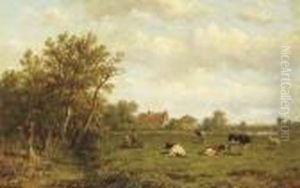 Cows In A Meadow by Anthonie Jacobus Van Wyngaerts