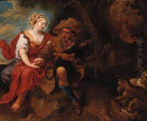 A Peasant Woman Courting A Travelling Musician In A Landscape by Jan Thomas Van Yperen