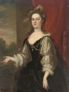 Portrait Of Katherine (d.1766),
Countess Of Rockingham, Latercountess Guilford, Three-quarter-length, In
A Black Bejewelleddress With Lace Sleeves And An Ostrich Plumed
Headdress, By A Redcurtain, A Landscape Beyond Portrait Of Katherine (d.1766),
Countess Of Rockingham, Latercountess Guilford, Three-quarter-length, In
A Black Bejewelleddress With Lace Sleeves And An Ostrich Plumed
Headdress, By A Redcurtain, A Landscape Beyond