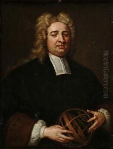 Portrait Of Nicholas Saunderson,
 Mathematician, Half-length, In A Black Gown And With His Hands Resting 
On An Armilliary Globe by John Vanderbank
