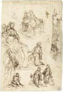 Sheet Of Studies With The Coronation Of The Virgin And Varioussaints by Francesco Vanni
