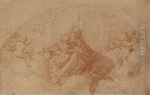 Vierge A L'enfant Sur Des Nuages Avec Des Anges