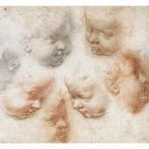 Sheet Of Seven Studies Of The Head Of A Young Child by Francesco Vanni