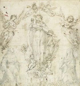 The Madonna As Protectress Of Siena With Saint Bernardino And Saintcatherine Of Siena by Francesco Vanni