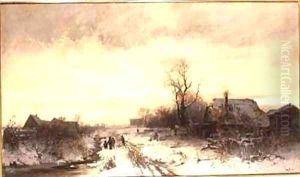 Children playing in a winter landscape by August Fink