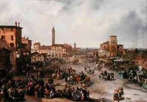 View of a Market Town and possibly the Fair of St Allessandro