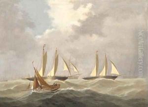 A racing cutter tacking across the mouth of the Dart A racing cutter tacking across the mouth of the Dart