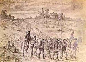 The Battle of Gettysburg Prisoners Belonging to General Langstreets Corps Captured by Union Troops Marching to the Rear Under Guard by Edwin Forbes