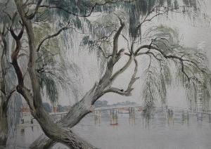 Old Battersea Bridge Seen Through A Willowtree From The Lots