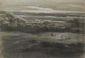 A Shepherd And Sheep In A Wooded Landscape