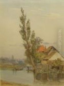 Landscape With Figure And Boat By Buildings Landscape With Figure And Boat By Buildings