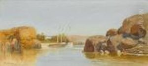 Village On The Nile; A Dhow On The Nile by John Jnr. Varley
