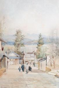 A Japanese Street Scene, Possibly Of Kyoto