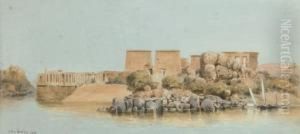 Feluccas Moored Before The Island Of Philae, Egypt by John Jnr. Varley