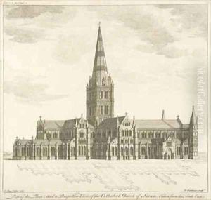 Part of the Plan and a Perspective View of the Cathedral Church of Sarum taken from the North East