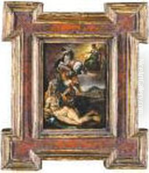Allegory With The Goddess Diana,
Fame And The River Arno With A Bearded Man (giorgio Vasari?), The City
Of Florence In The Distance - view 1