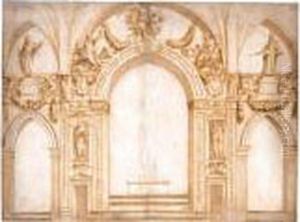 An Elaborate Design For The Decoration Surrounding An Apse And Two Side Chapels An Elaborate Design For The Decoration Surrounding An Apse And Two Side Chapels