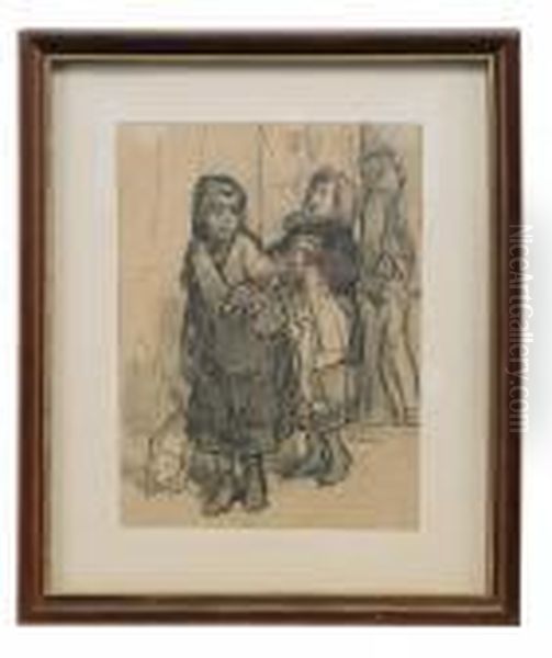 Study Of Figures By A Doorway And Study Of Heads - view 1