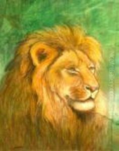 Hungarian -- Portrait Of A Lion; Coloured Chalk, Signed Lower Left, 49x39cm by Geza Vastagh