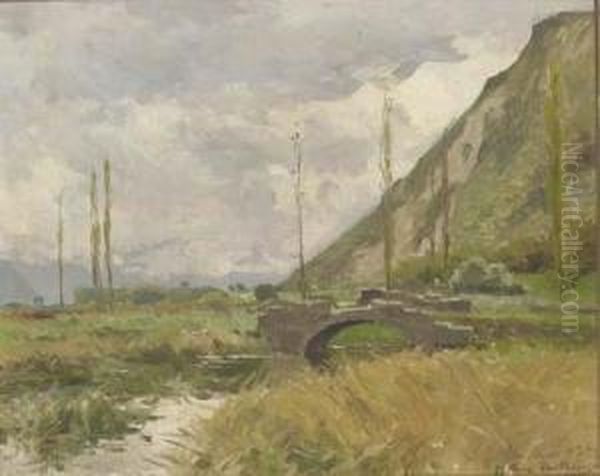 A River Landscape With A Stone Bridge And Hills Beyond - view 1