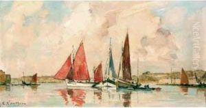 Thonier Dans L'arriere Port Deconcarneau by Ernest Vauthrin