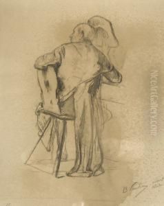 Sitzender Alter Mann Mit Hut by Benjamin I Vautier