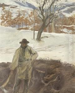 Lumberjack In A Landscape In Winter