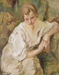 Portrat Einer Jungen Dame Im Weissen Kleid. by Otto Vautier