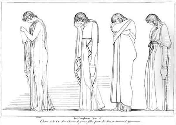 Electra and the Chorus bearing vessels for libation on the tomb of Agamemnon - view 1