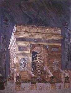 View of the funeral of Victor Hugo at the Arc de Triomphe