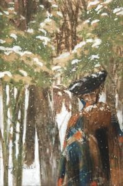 Mujer En Un Bosque Nevado - view 1