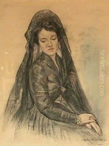 Dama De Negro Con Mantilla.
Carboncillo Y Lapiz De Color So- by Carlos Vazquez Ubeda