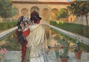 Tres Mujeres En El Alhambra Al Atardecer by Carlos Vazquez Ubeda