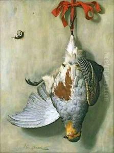Trompe lOeil with Partridge by Hendrik de Fromantiou