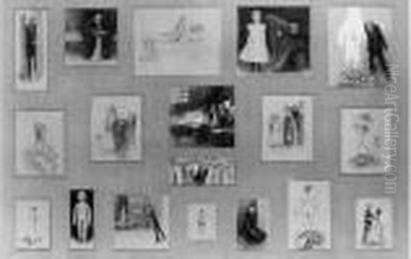 Interessant Ensemble De Dix-huit
 Dessins Au Crayon Et Au Lavis D'encre De Chine Avec Rehauts De Gouache 
Blanche, Signes Sous Le Meme Encadrement - view 1