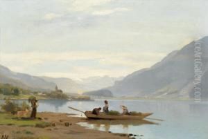 Uferpartie Am Brienzersee Mit Figurenstaffage.