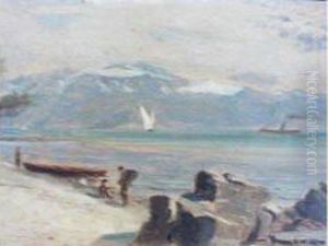 Barque Et Bateau A Vapeur Sur Le Leman