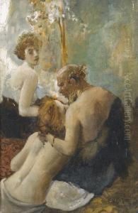 Satyr Mit Zwei Jungen Gespielinnen by Eduard Veith