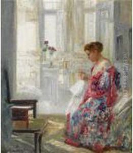 A Young Lady Sewing by Eduard Veith