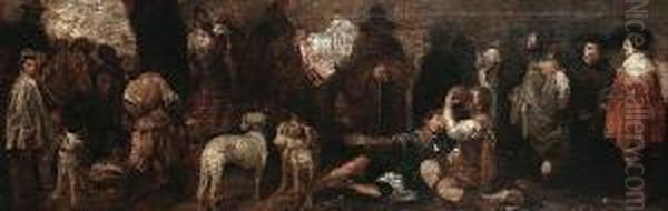 Huntsmen With Their Dogs And Other Figures Taking Refreshment - view 1