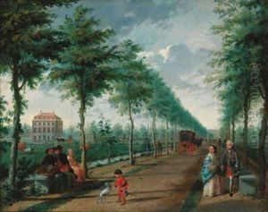 A view of The Hague with elegant figures walking in an avenue
