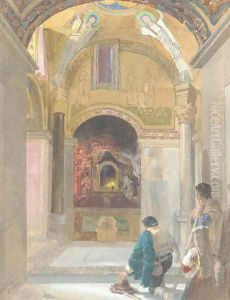 Chapel interior with figures by Alfred Downing Fripp