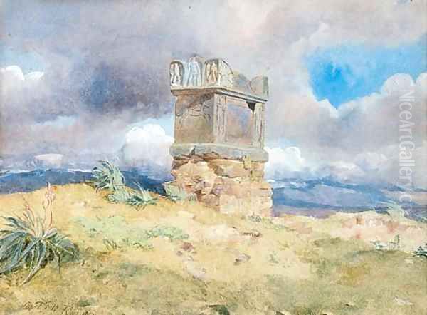 A ruinous tomb in an extensive landscape - view 1