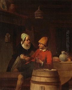 A Glass Too Many; Also A Companion Painting (apair)